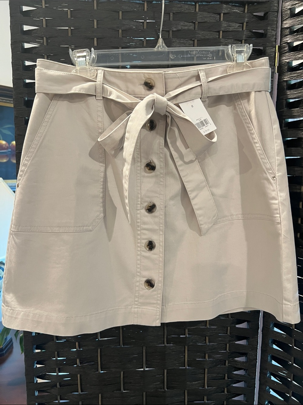 Banana Republic light Taupe Button-Front short Tie-Waist A-Line Skirt NWT